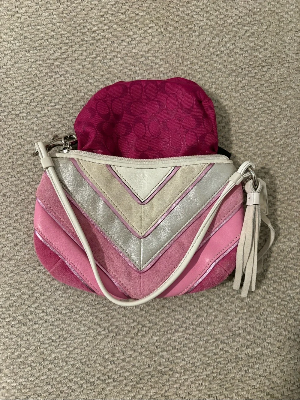 Coach Y2K Chevron Pink Suede Wristlet